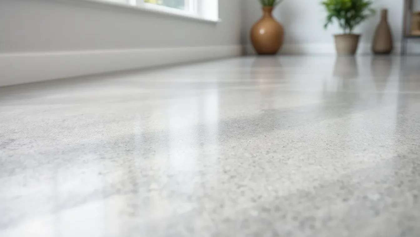 Polished concrete overlay floor with exposed stone in Adelaide